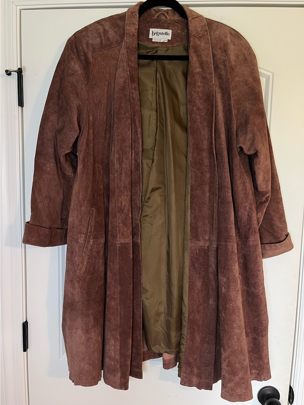 Vintage Suede Leather Open Front Coat Size Medium Fall Minimalist Scandi 90s